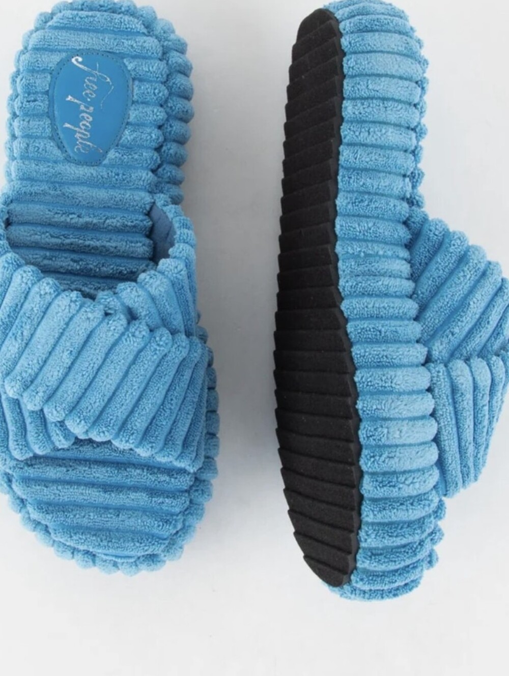 Free People Bright Blue Ribbed Slide Slippers